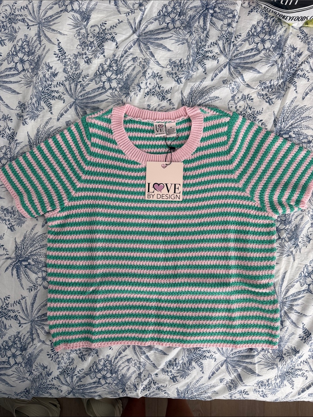 NWT Love By Design Pink & Green Striped Short-Sleeve Knit Top